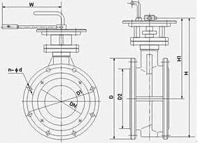 手动法兰式金属硬密封·氟塑料密封偏心蝶阀 D43H/F-10(P.R.V)结构图